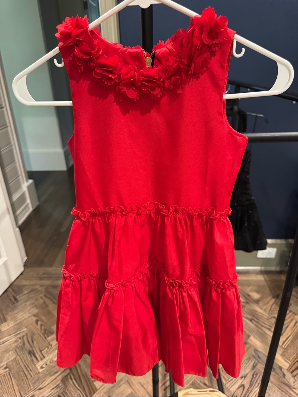 Girls Red Floral Trim Party Dress